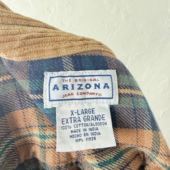 Vintage 90's Y2K Arizona Women's Shirt XL Flannel Corduroy Collar Plaid J3-12 - Picture 5 of 5